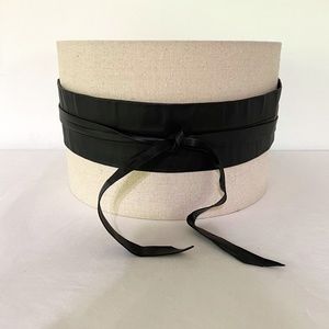 Obi Belt Tie Closure Leather Black Size L